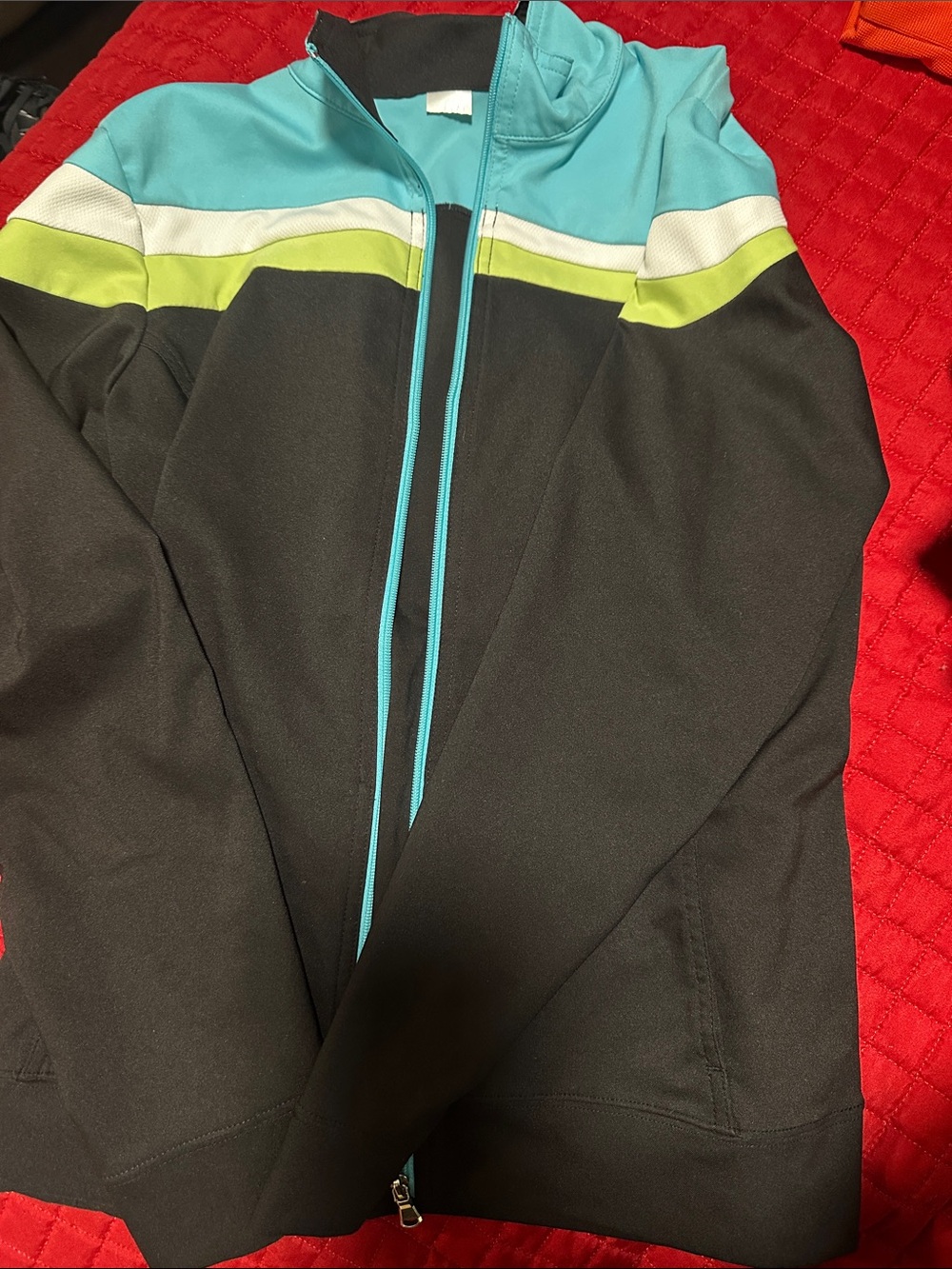 made for life Black Track Jacket with Teal, Lime and White Stripes